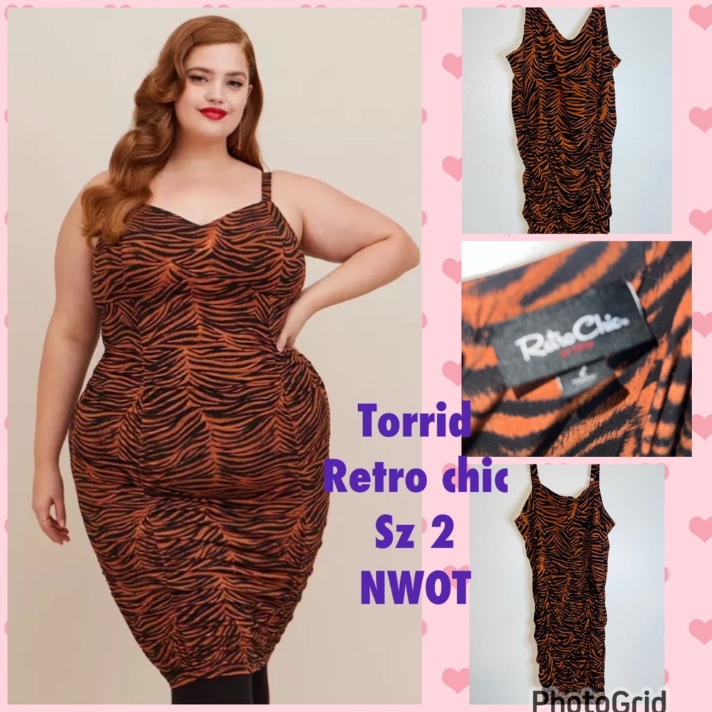 Torrid Orange and Black Zebra Print Midi Dress